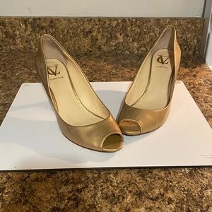 Vince Camuto Metallic Gold Peep-Toe Heels